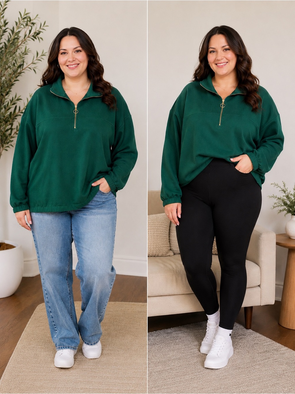 Pretty Garden Forest Green Women's Quarter-Zip Sweatshirt 03-0082
